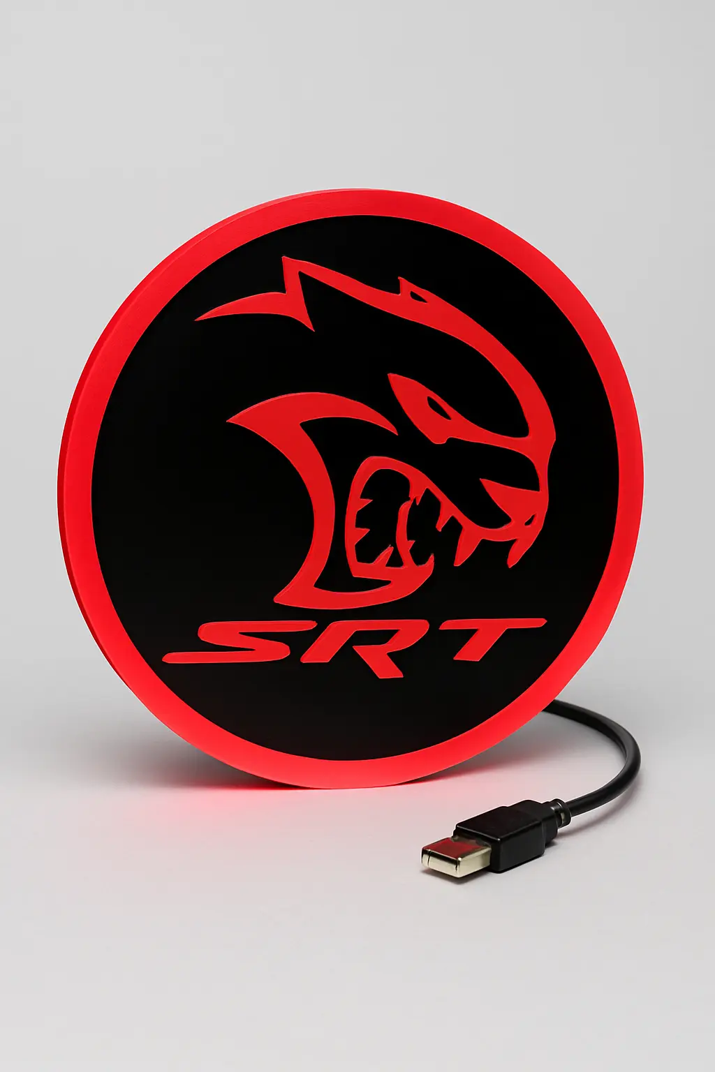 Custom LED illuminated logo sign with red backlighting and wall display design