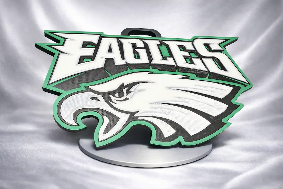 Custom Philadelphia Eagles inspired 3D printed display sign with stand