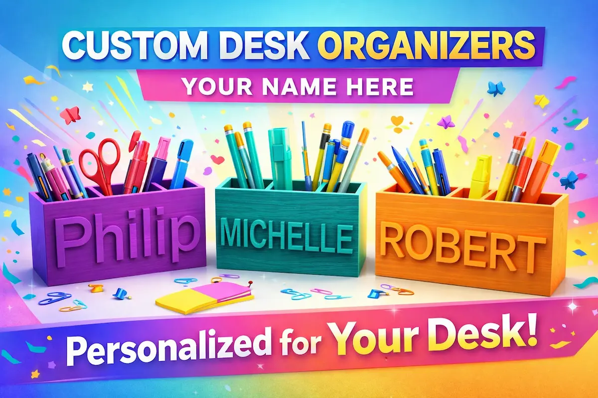 Personalized desk organizer with custom engraved name for pens pencils and office supplies