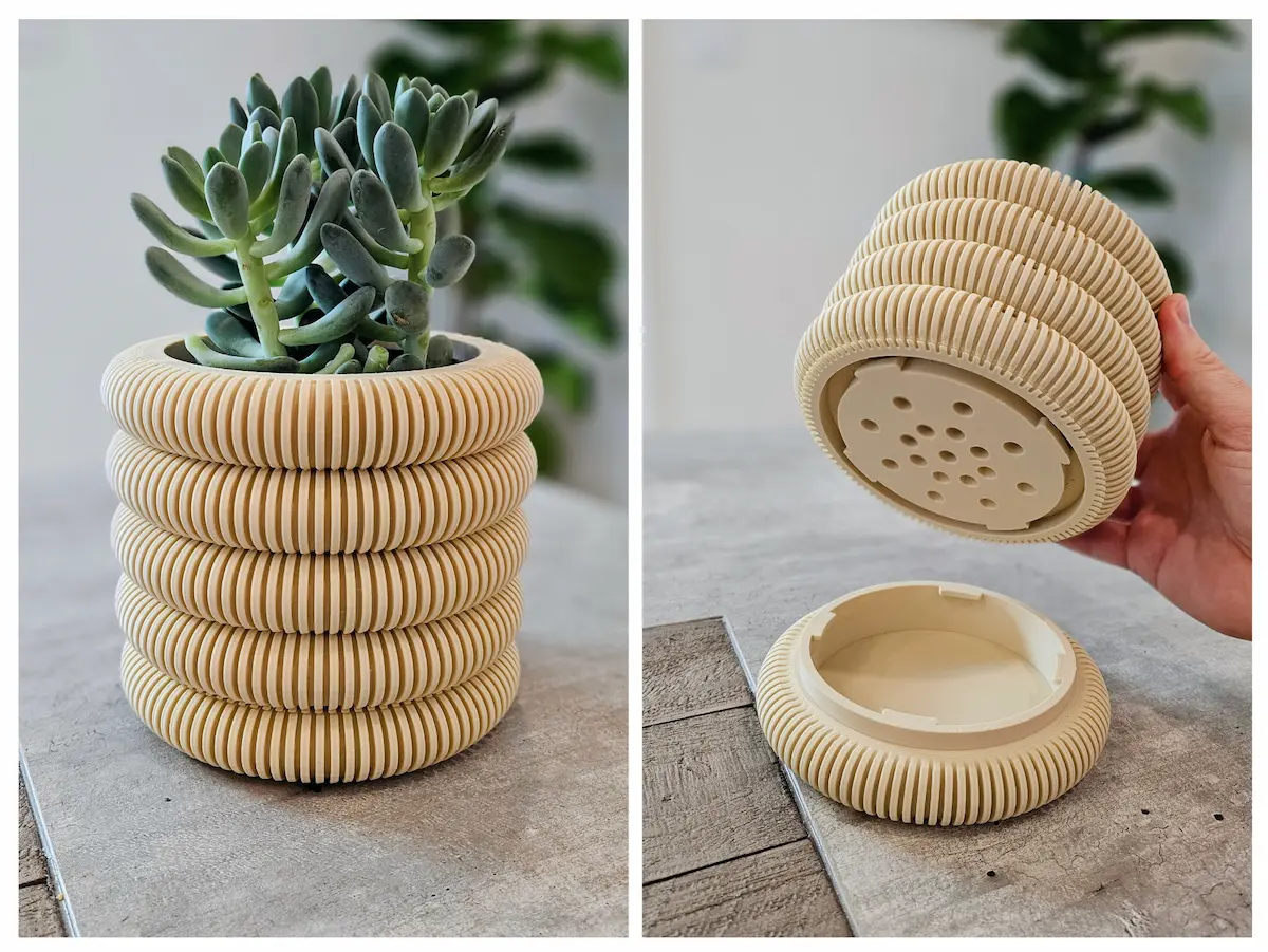 Decorative ribbed planter pot for succulents and indoor plants