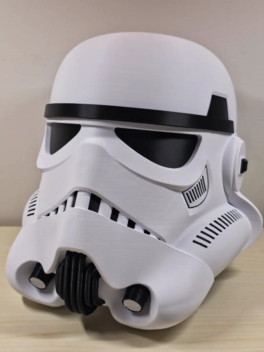 White 3D printed sci-fi helmet inspired by classic space trooper armor